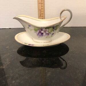 Hand Painted Nippon Lilac Gold Gravy Boat and Saucer